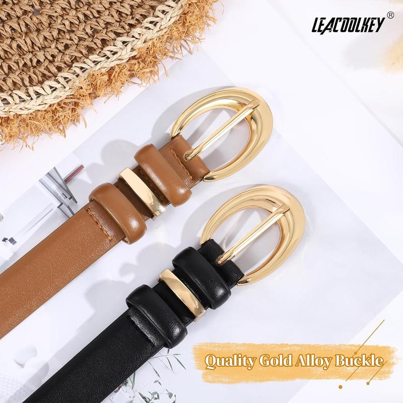 2 Pack Women Leather Belts for Jeans Dress Fashion Ladies Belt with Gold Silver Buckle
