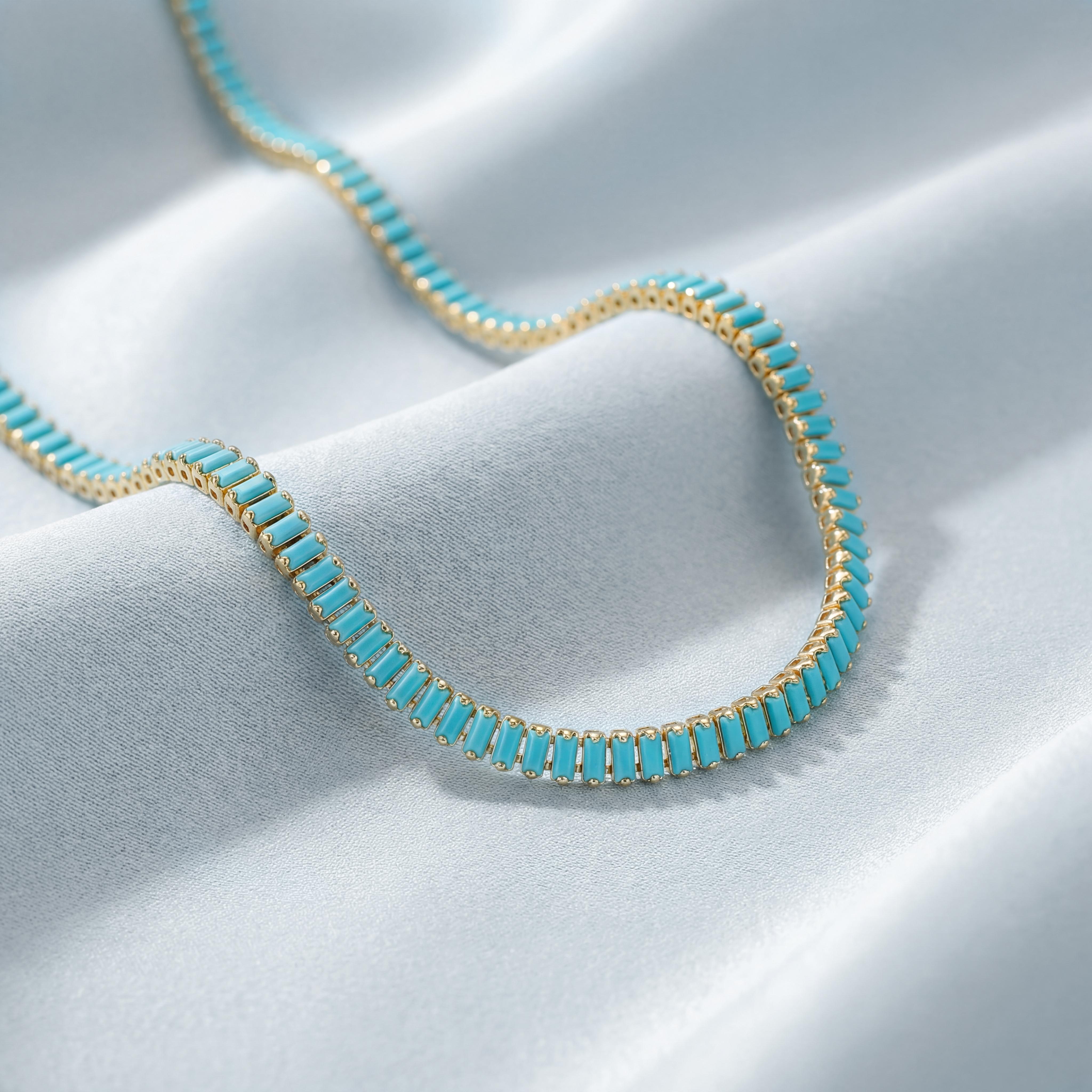 Fettero Lanson Glass Horizontal Row T Zircon Gold Necklace Summer Travel Necklace