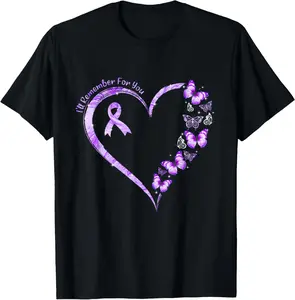 100% Cotton Unisex I'll Remember For You Purple Butterfly Alzheimer's Awareness T-Shirt