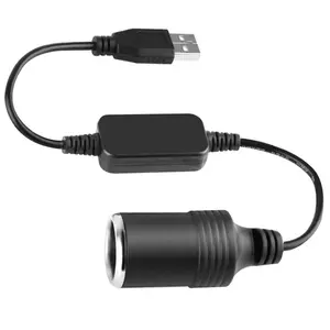 Car Cigarette Lighter Socket Adapter Cable — USB Male-to-Female 5V-to-12V Converter, Suitable for Dash Cams and Car Charging Accessories