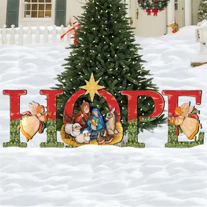 212 MAIN G.DeBrekht Hope Nativity Artistic Baltic Plywood Floor Standing Christmas Outdoor Decoration with UV Coat, Multicolor Wooden Holiday Accent, Ideal Home Decor Gift