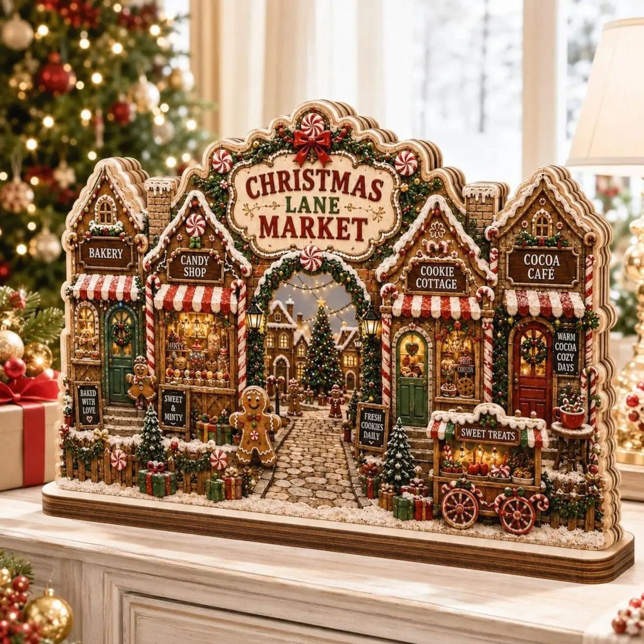 Christmas Village Wooden Block Decor, Mini Holiday Village Shelf Sitter, Rustic Farmhouse Mantel Decoration, Cozy Christmas Table Display