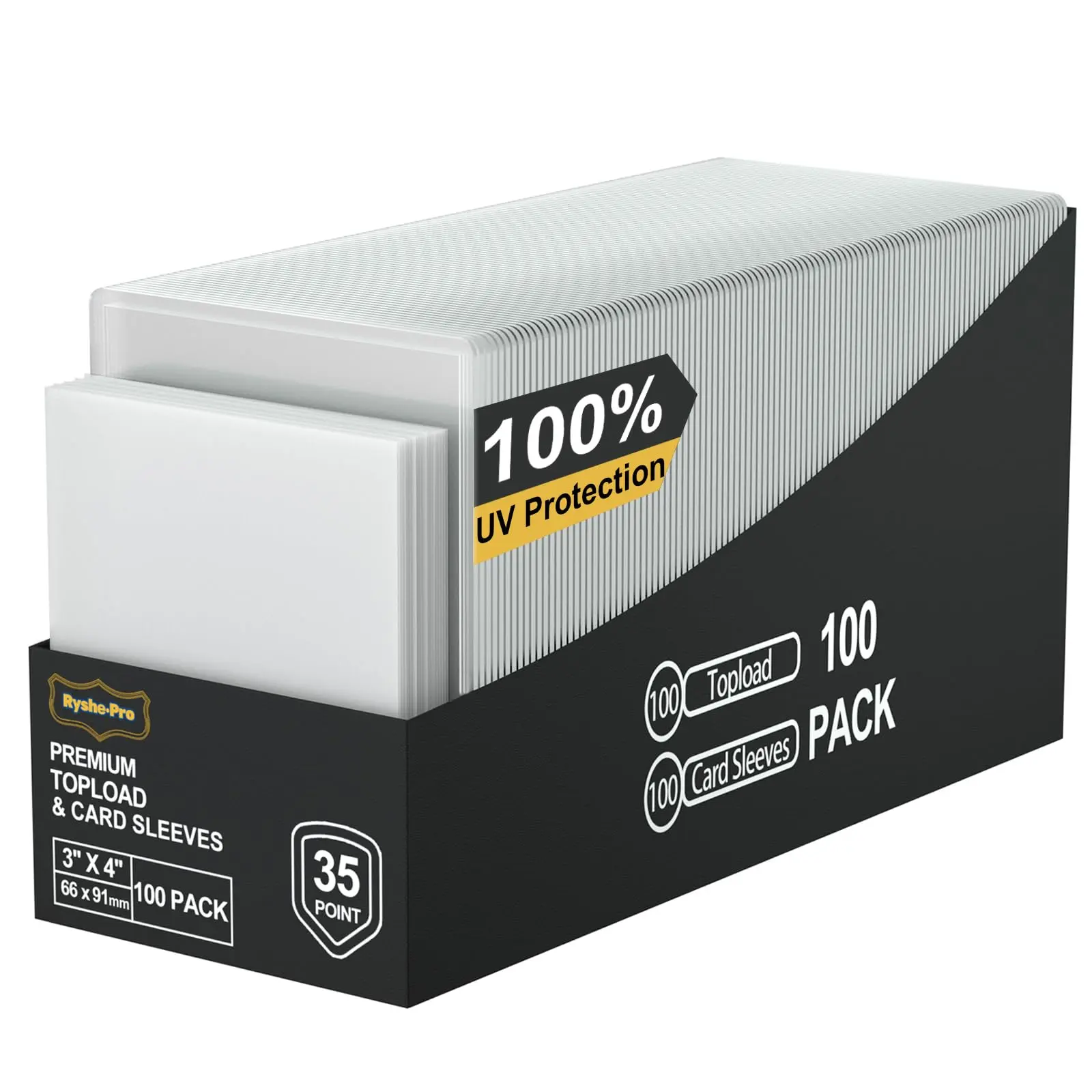 Trading Card TopLoaders 3"X4" Hard Plastic Protectors 100% UV Protection 100 Top Loaders + 100 Inner Card Sleeves + 1 PP Box