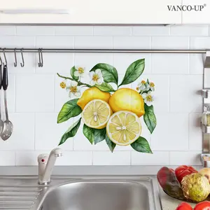 A (30*30cm) lemon branch, leaf and flower 2D flat wall sticker for living room, dining room, kitchen home decoration and beautification, self-adhesive M20820-NC