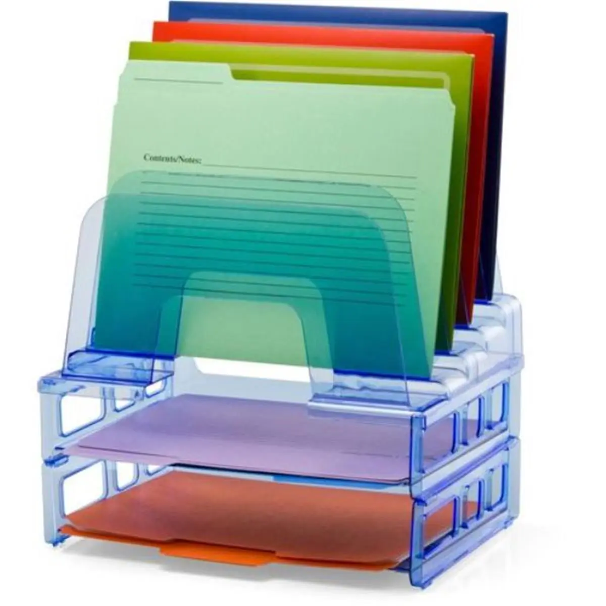 Officemate OIC23211 Large Incline Sorter with 2 Letter Tray Set, Transparent Blue