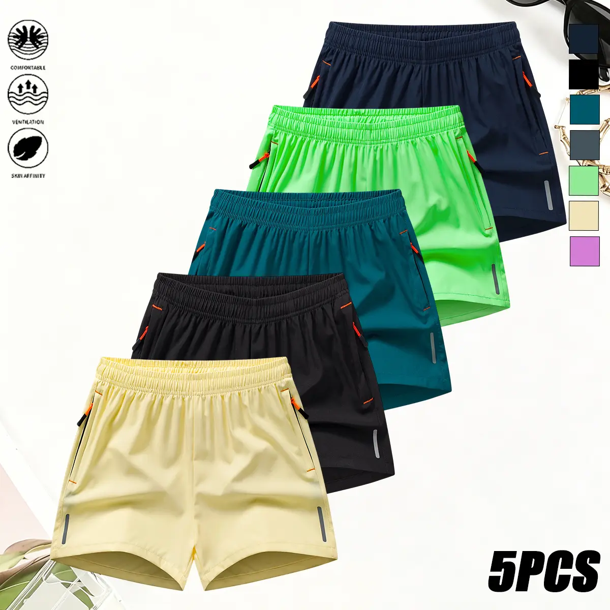 Women’s 5-pack summer casual athletic shorts — breathable, loose-fit sports bottoms suitable for training and basic running; women’s shorts, women’s bottoms, summervibes