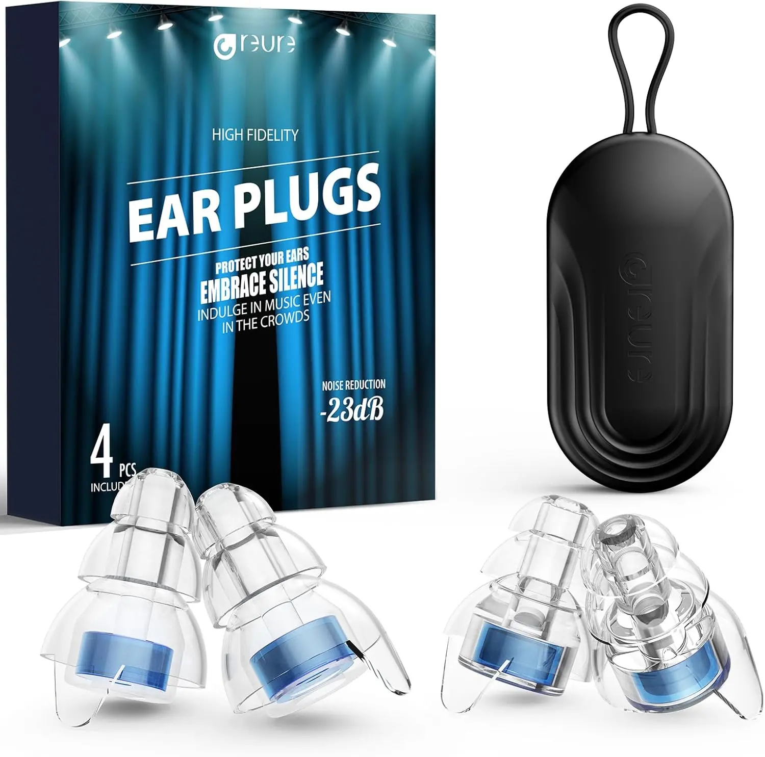 2 Pairs High Fidelity Silicone Earplugs for Concerts & Musicians, Noise Reducing Hearing Protection for Sports & Motorcycles with -23dB Filter
