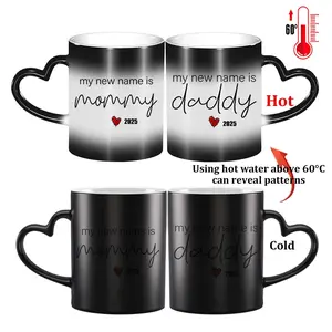 Thermosensitive Cup with 2025 My New Name Is Mommy Design, Magic Color-Changing Heart-Handle Cup, 11 Oz/330 Ml, Perfect Gift for New Parents
