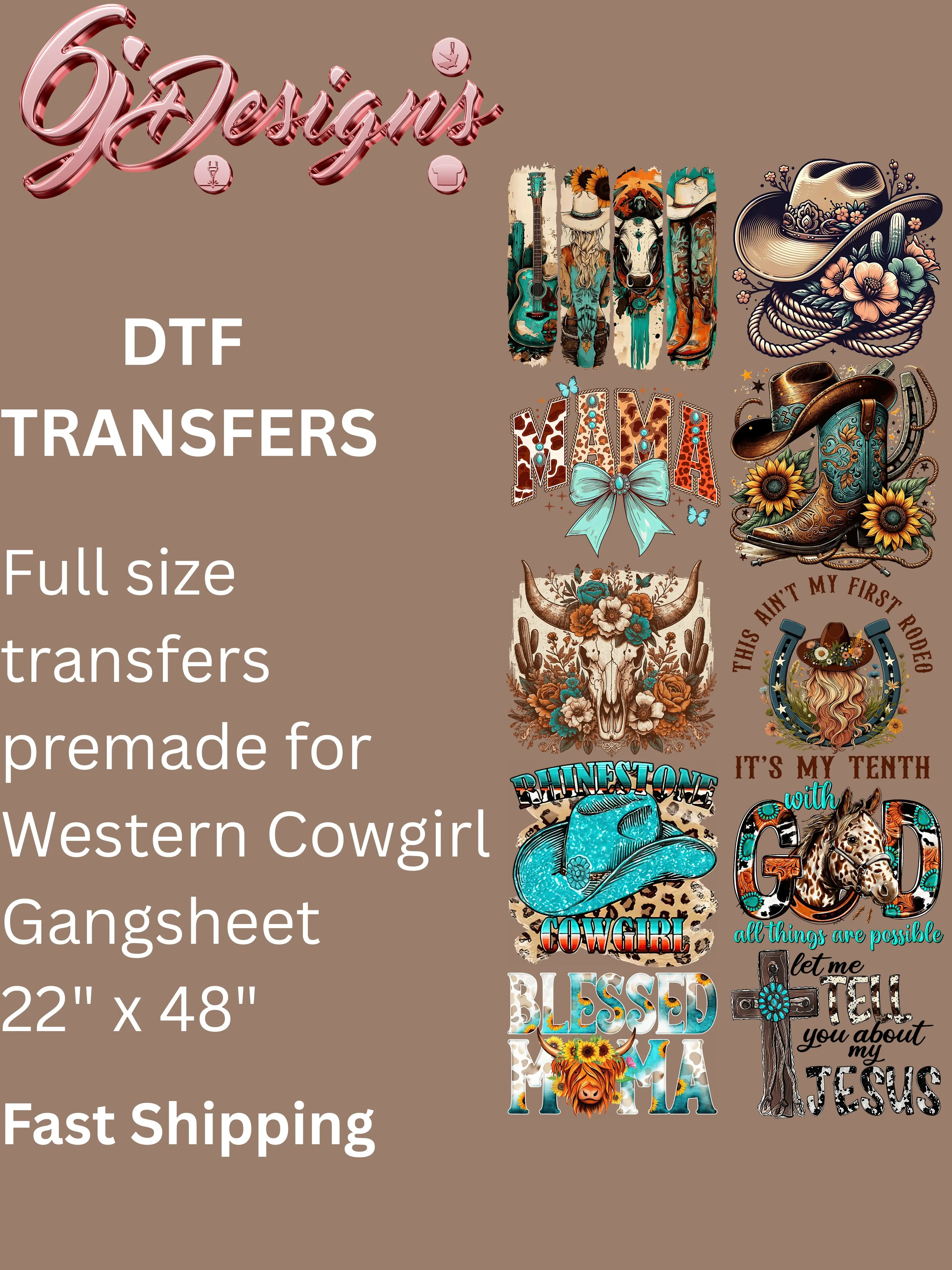 22x48 Western Cowgirl Premade DTF Gangsheet