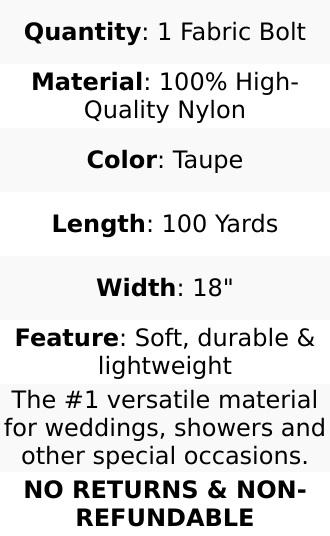 18"x100 Yards Taupe Tulle Fabric Bolt, Sheer Fabric Spool Roll For Crafts