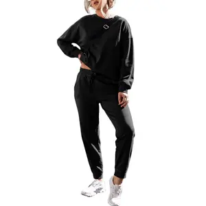 Chic Women's Black Solid Color High Low Pullover and Skinny Pants Set
