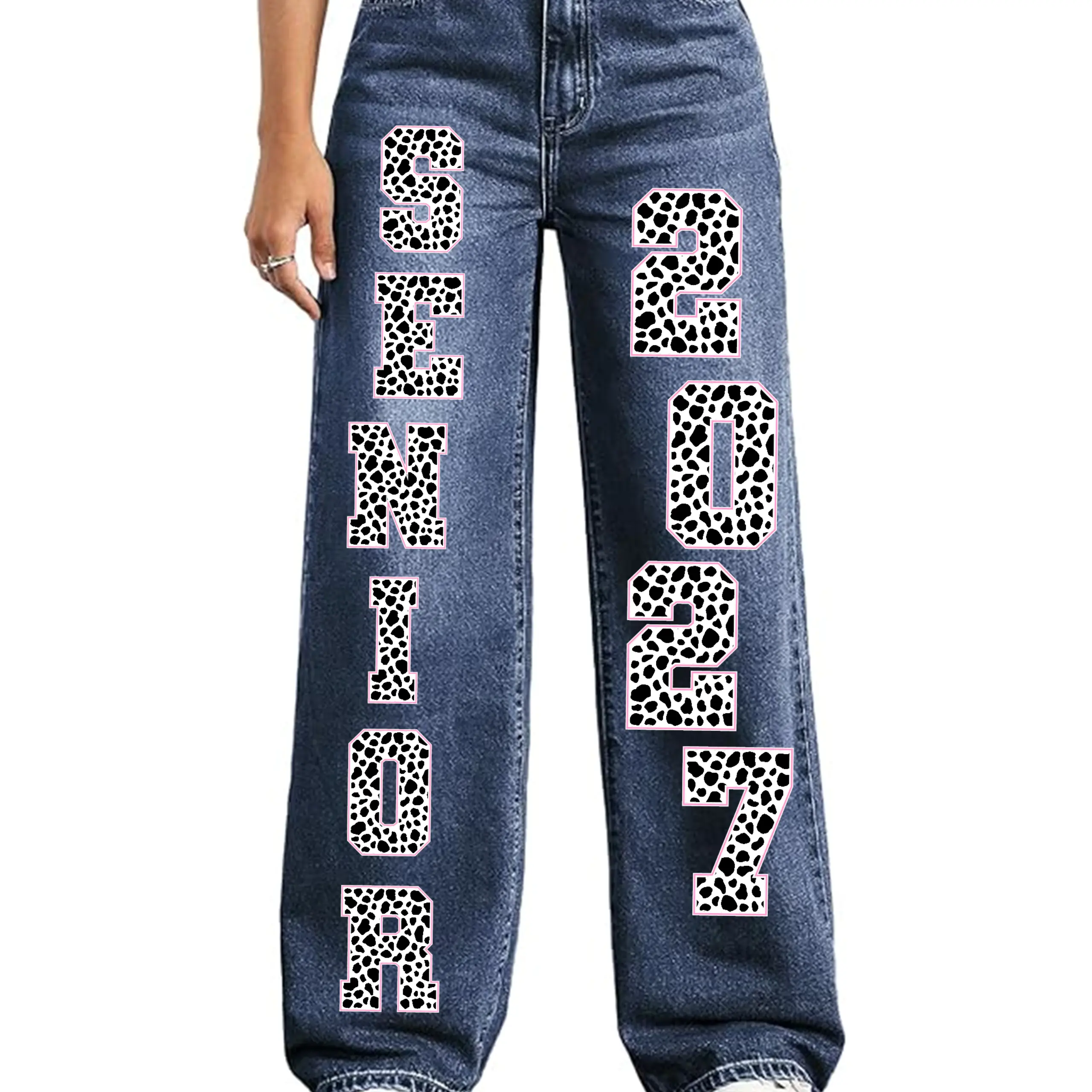 Senior Spirit Denim Iron-On Accessory, 2-Color Personalized Design for Homecoming DIY Printmaking Projects Dalmatian Print