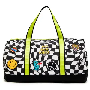 Checkered Duffle Bag by Little Chicken. Black and White Checkered Duffle travel duffle tote bag with adjustable straps and zipper closure