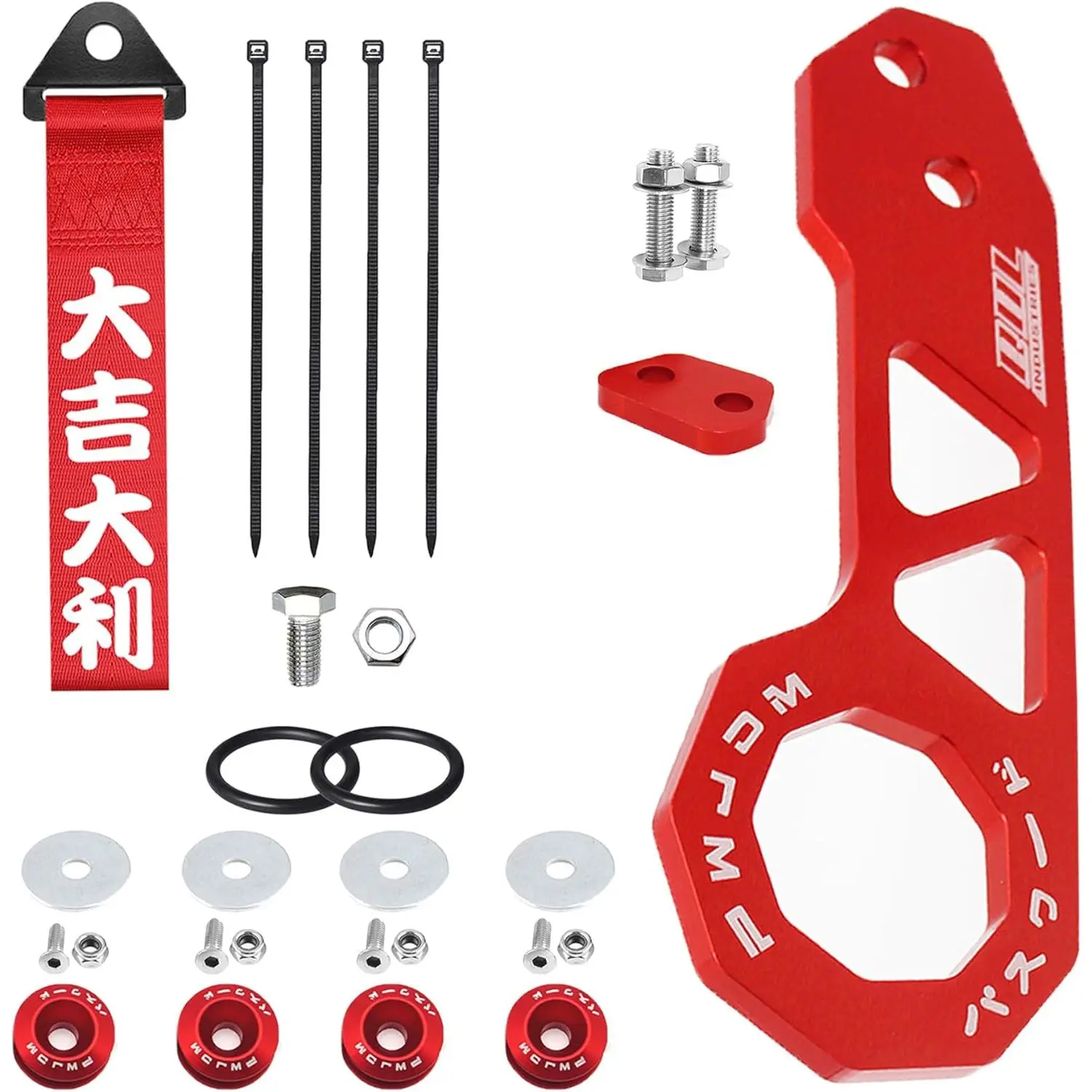Aluminum Rear Tow Hook - Universal Car Quick-Release Bumper Fastener, Racing Trailer Ring, Red Good Luck Automotive Escape Accessory