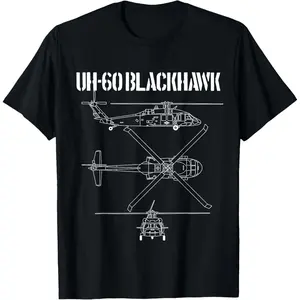 Cotton Graphic Tees Streetwear Gifts  Blackhawk Schematic Military Helicopter UH-60 Blackhawk T-Shirt