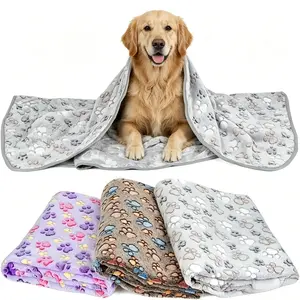 Ultra Soft Plush Dog Blanket, Thick Warm Cozy Claw Print Bone Pattern Pet Blanket for Medium Large Dogs