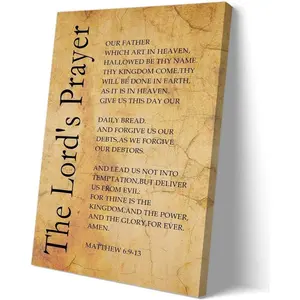 Lords Prayer Wall Art Matthew 6 9-13 Bible Verse Poster Vintage Framed Christian Wall Art Pictures Prints Modern Canvas Religious Quotes Poster for Home Decor 08x12 inches Decoration