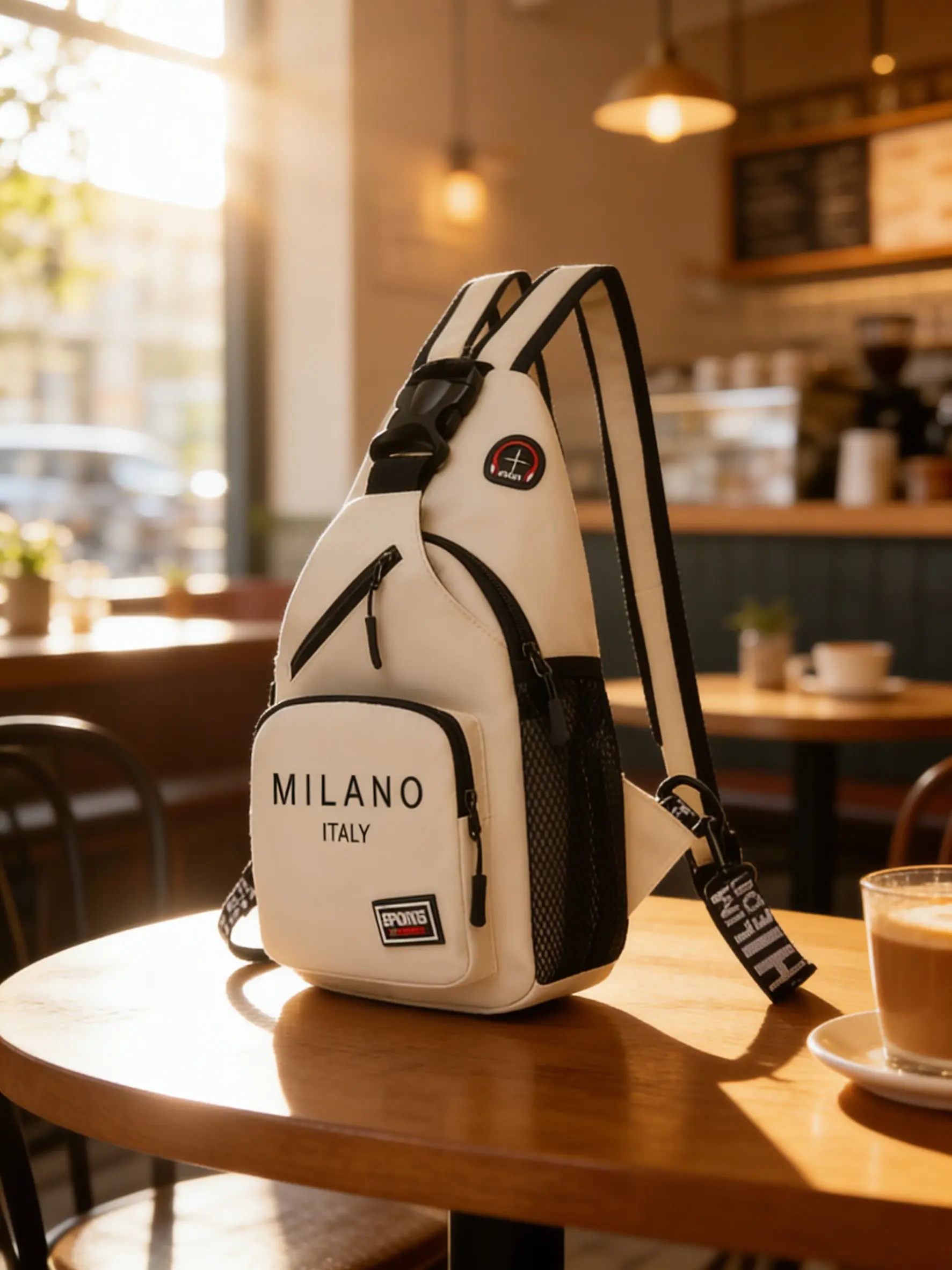 Milano Italian Print Adjustable Crossbody Bag, Unisex Large Capacity Shoulder Backpack, Sporty Casual Commute Bag, All Seasons, Stylish Crossbody