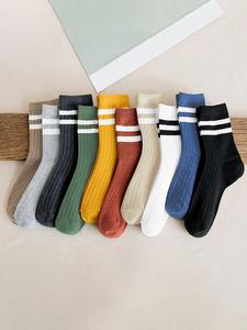 men's striped print crew socks, casual comfortable breathable mid-calf socks for daily wear, summer wear 2024, multipack knit socks for spring & fall, fall wear