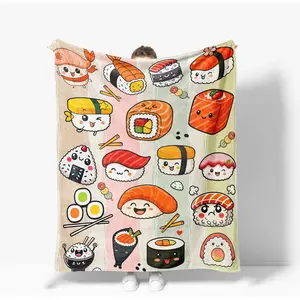 Sushi Throw Blanket Soft Warm Cozy Japanese Food Blankets Fuzzy Plush Fleece Sushi Blanket Gifts for Couch Bed Sofa Home Decor 40''X50''