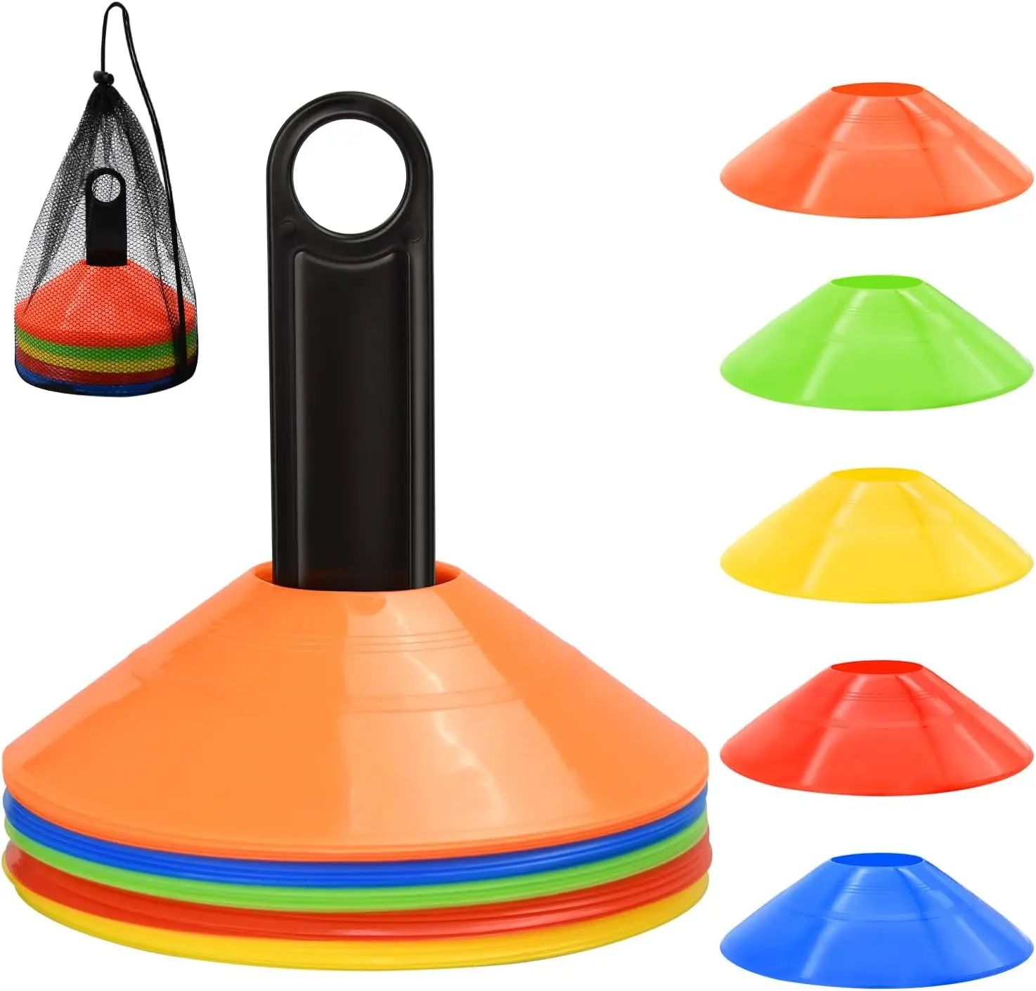 25 Pack Disc Cones, Agility Soccer Cones with Carry Bag and Holder, Soccer Cones for Sports Training, Football, Soccer, Basketball, Coaching