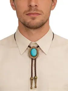 American Vintage Tiger Eye Stone Bolo Tie, Western Cowboy Style Braided Rope, Unique Shirt Collar Accessory, Fashionable Necktie