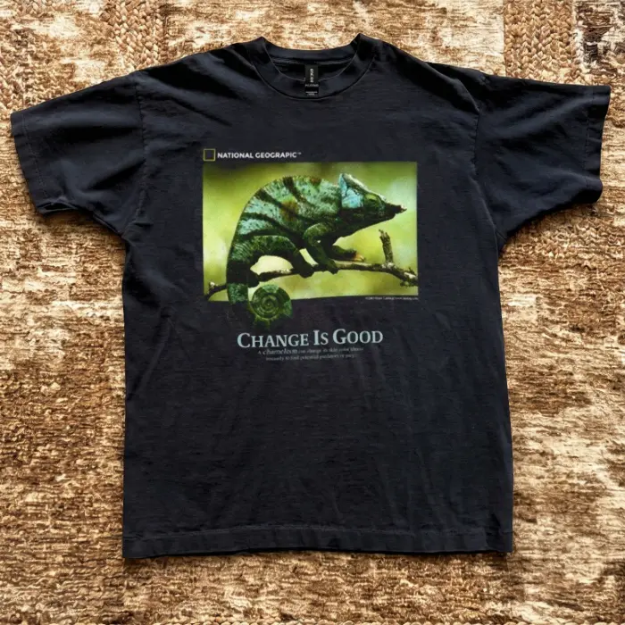 [ On Sale 55% ] Vintage Chameleon Change Is Good Shirt Retro Reptile Nature Graphic Tee Heavy Cotton Black Top Aesthetic Lizard Animal Lover Heritage Gift