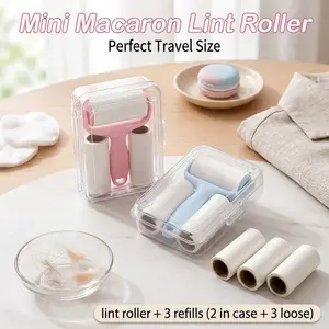 Mini Dust Removal Roller Set (2-Pack) - 1 Handle + 3 Refill Rollers, Super Strong Adhesive for Pet Hair, Lint & Dust, Easy to Use & Reusable, No Electricity Needed, Ideal for Clothes, Carpets