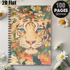 1 Spiral Notebook, Spiral Bound Notebook, 5.7x8.26 Inch, Tiger Floral Design, Durable Coil Binding, Perfect for Daily Journaling, Travel Log, Camping Notes, Birthday Gift for Nature Lovers, Art Enthusiasts and Adventure Seekers