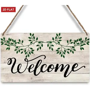 Green Eucalyptus Welcome Door Sign Rustic Wooden Hanging Sign Seasonal Welcome Sign for Spring & Summer 3.93x7.87 inch Rectangular for Indoor Outdoor Home Porch Window Decor