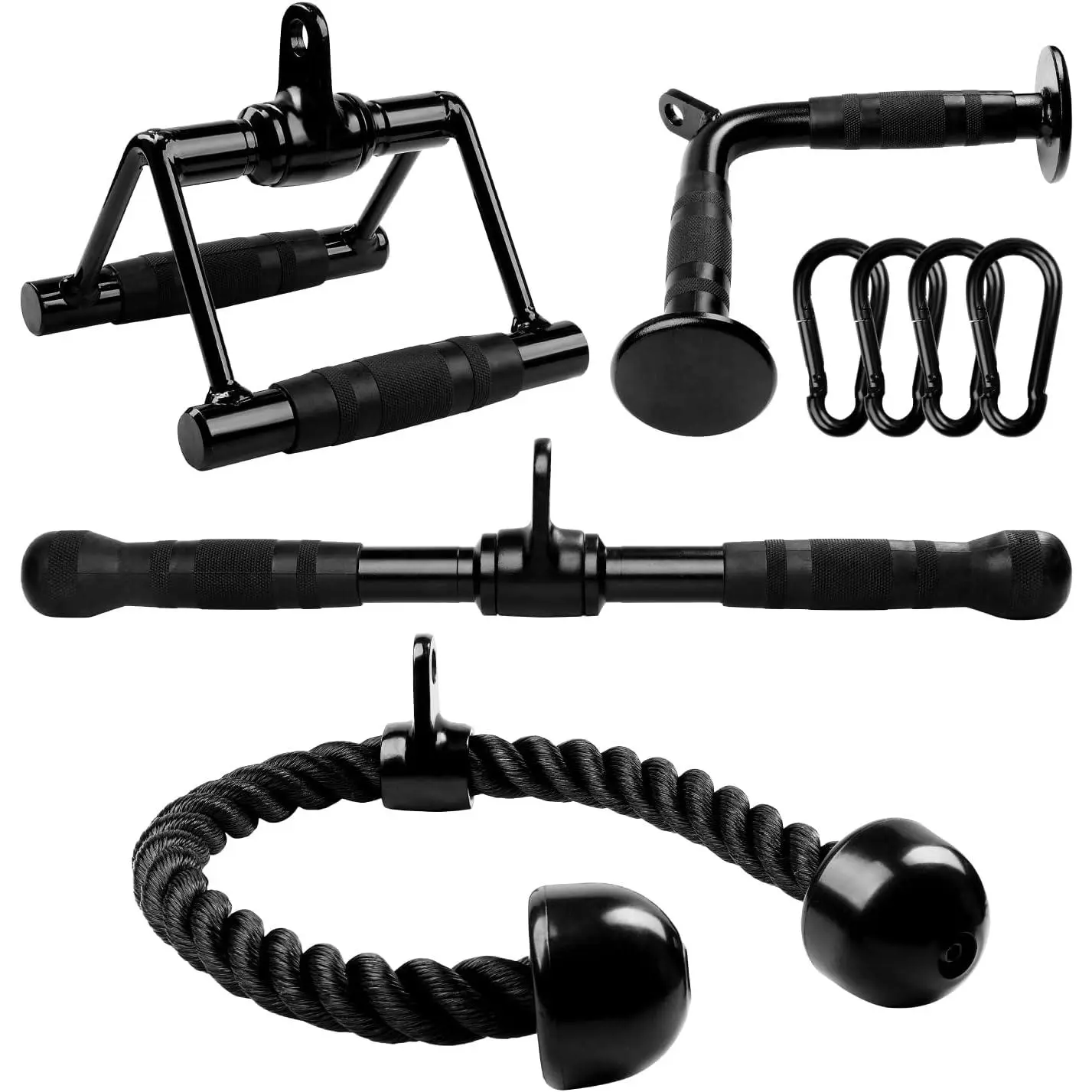 Complete Home Gym Cable Machine Attachment Set - Row Handles, Tricep Rope, Straight Bar, V Bar, Lat Pulldown Accessories for Home Workout, Lat Pulldown System, 880 LB Load Capacity
