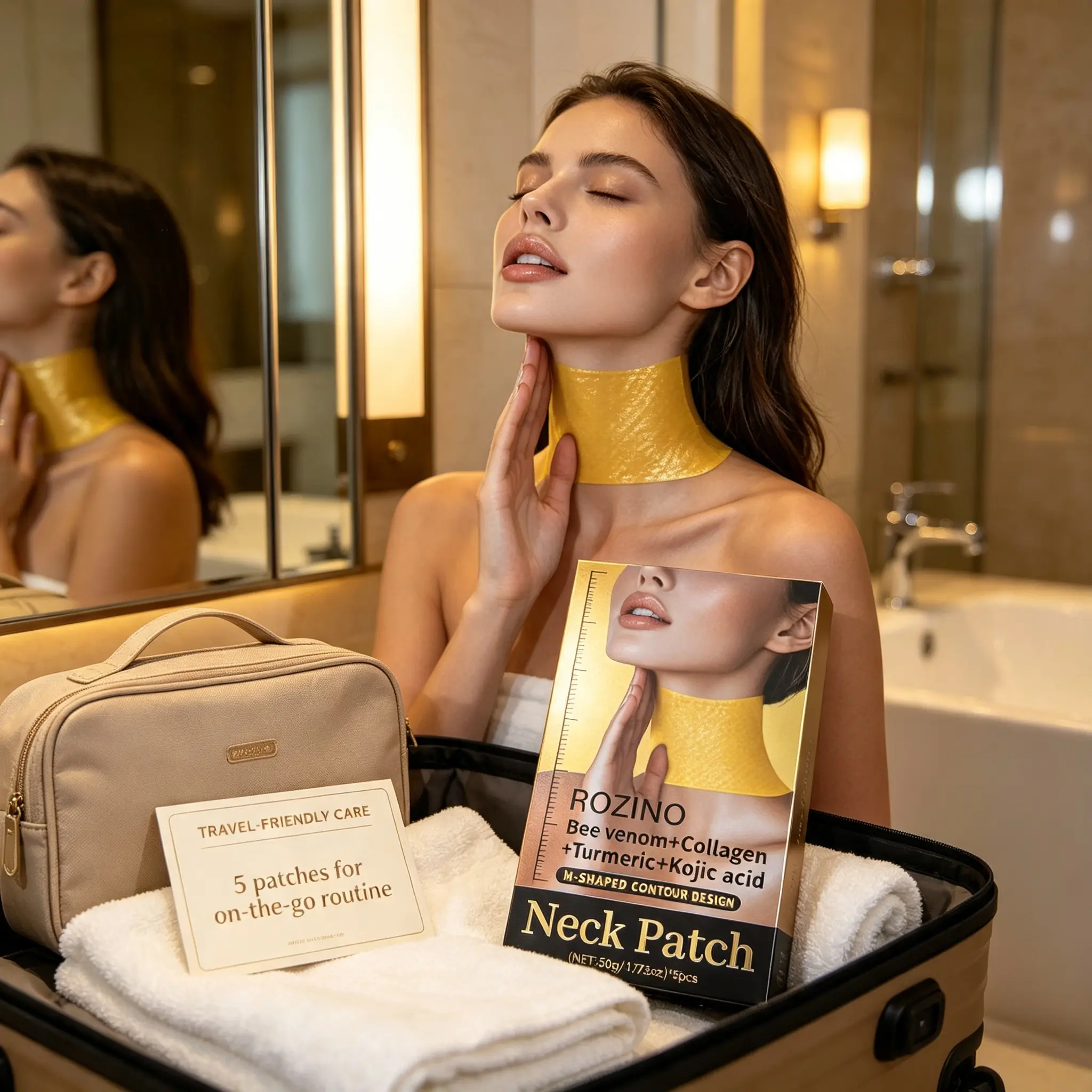 [Not For Sale] Tuneful Bee Venom Collagen Turmeric Kojic Acid Neck Patches Firming Brightening Anti Aging Moisturizing Neck Skin Care 5Pcs Golden Mask Set Gift