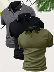 3pcs men's short-sleeved polo shirts solid colour casual sports regular large size rider polo shirt men's lapel business Paul shirt bottoming shirt