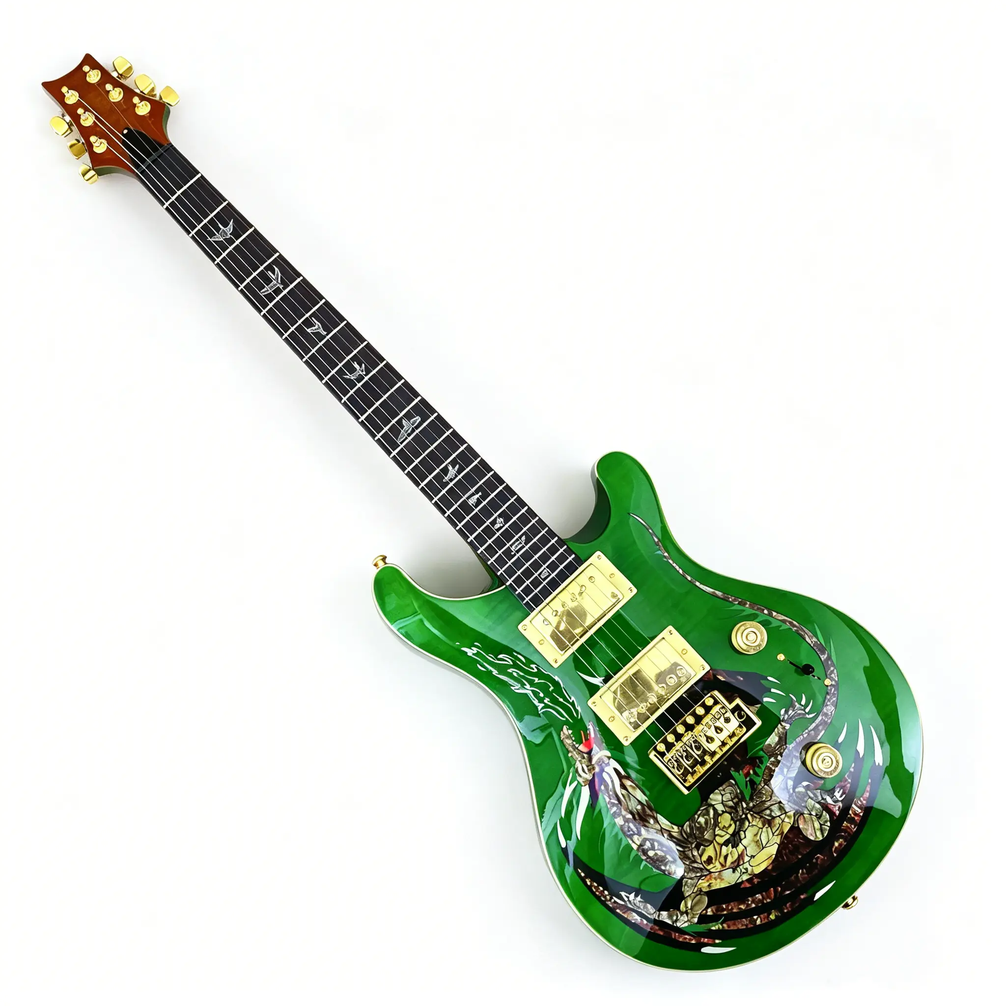 Green Dragon Electric Guitar - Musical Instrument with Solid Mahogany Body, Gold Hardware, HH Pickups, Rosewood Fretboard for Durability, Comfortable and Precise Playing, Luxurious Feel, Rich Warm Tone, Smooth Playability, Performance