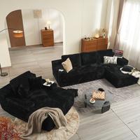 Plush Corduroy Black Right Chaise