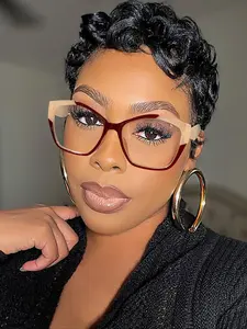 Women's Vintage Casual Irregular Colorblock Geometric Cat Eye Glasses, Vintage Style Eyeglasses, Anti-Blue Light, Fashionable Frame, Daily Use, Work Accessories, Stylish Trendy High Quality Eyewear