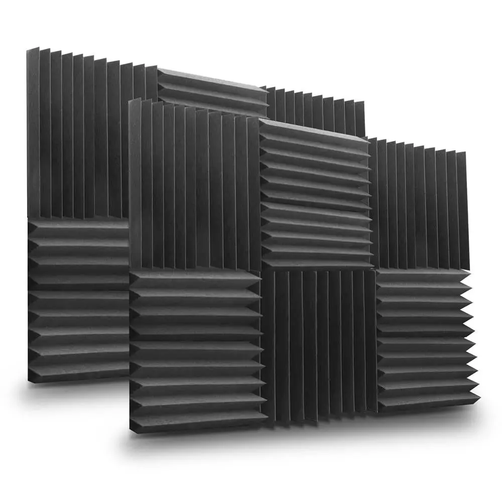 Pyle Soundproof Acoustic Foam Panels 12 Pack - Charcoal Gray | Noise Reduction & Sound Absorption Wedge Panel Tiles  - Ideal for Recording Studios, Vocal Booths & Podcasts