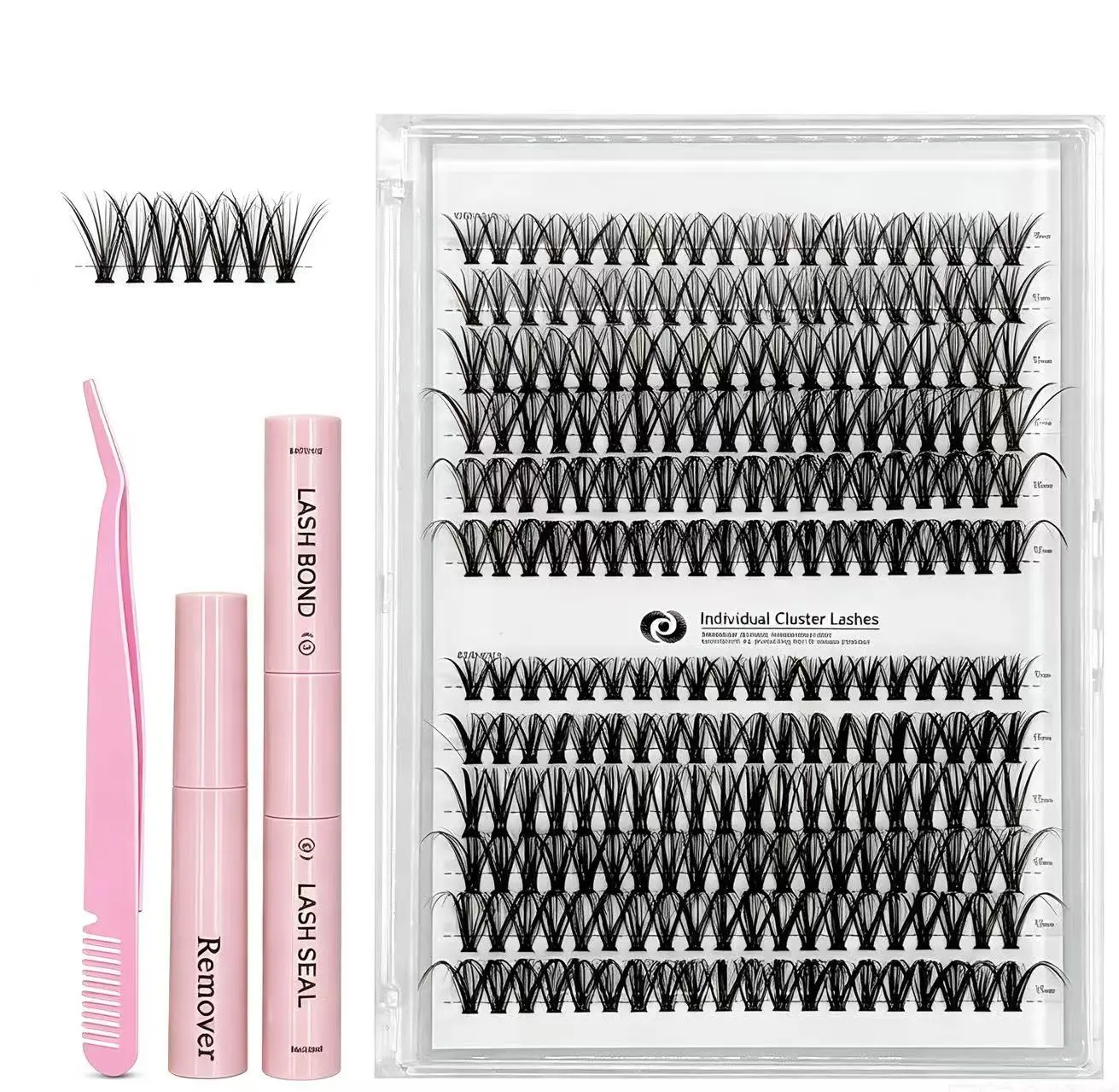 Cluster Lash Extension Kit 240Pcs, 30D+40D Mixed Individual Lashes, Long-Lasting Bond & Seal With Lash Tweezers, DIY Eyelash Makeup Cosmetic