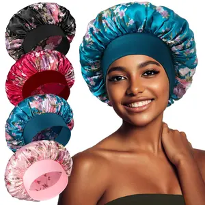 4 count Satin Bonnet, Bonnets for Women, Silk Hair Bonnet for Sleeping, Wide Band Sleep Cap for Curly Hair Braids