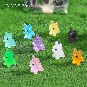 Random Color Glow in The Dark French Bulldog Miniatures, 100pcs Cute Mini Dog Ornaments, Cute Collectible Figurines, DIY Decor for Keychains and Garden Accessories