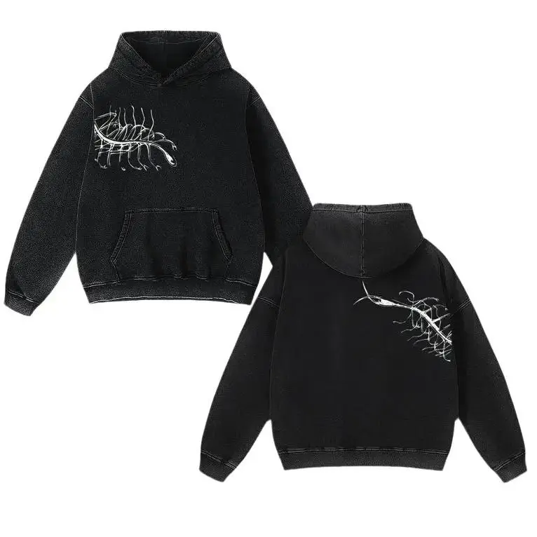 Centipede Founding Titan Attack On Titan Washed Hoodie - AOT Anime Graphic Print Oversized Pullover, Hip-Hop Streetwear Unisex Sweatshirt, Casual Wear for Manga & Anime Fans, Unique Apparel AOT Lovers