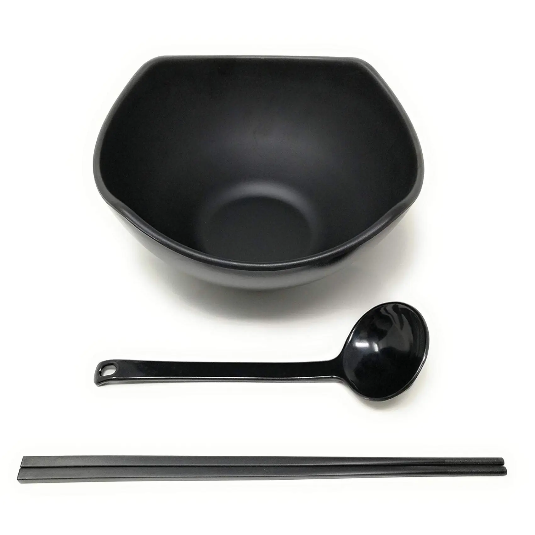 Thy Home Aesthetic Large Round Angled Traditional Melamine Japanese Ramen Bowl Set - 56 fl oz, 8.27"x4.72" Hard Plastic Melamine Dinner Sets with Chopsticks, Spoons, Cutlery, Dishwasher Safe for Udon/Soba, Perfect Gift for Asian Food Lovers