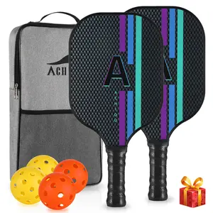 Achiou Pickleball Paddles Set of 2 - High-Performance Fiberglass Surface, Lightweight Rackets with Bag, Sports Facility for Men and Women, Includes 2 Outdoor and 2 Indoor Pickleball Ball