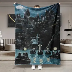 Hogwarts Castle Night Tour Flannel Blanket, Soft Lightweight Warm, Bedroom Holiday Decor, All Seasons, Bed Sofa Office Camping Travel Gift