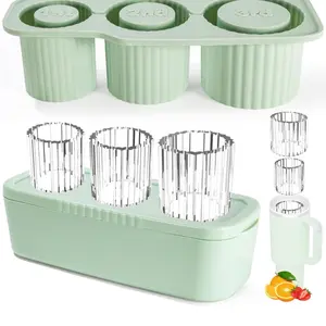 Ice Cube Tray for Stanley Cup with Lid and Bin for Freezer,3 Hollow Large Cylinder