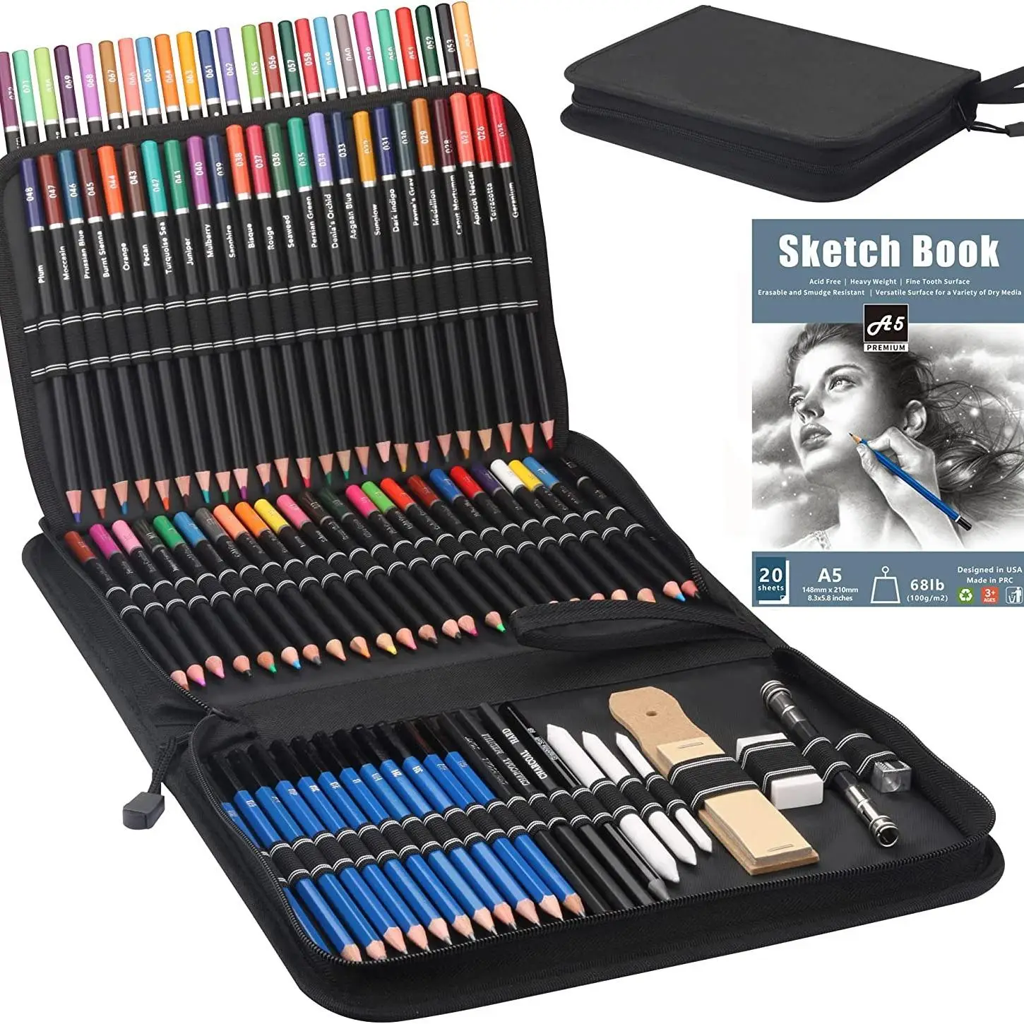 Portable Drawing Pencil Set, 96pcs/set Including 72pcs Colored Pencil & 24pcs Sketch Kit, Art Supplies For Students & Adults