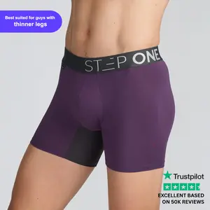 Step One Men's Trunk - Juicy Plums, Anti-Chafe, Breathable Bamboo Fabric, UltraGlyde Panels, Hidden Elastic Pouch, Premium Underwear, Athletic Daily wear