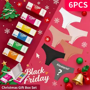 6pcs Seamless Thongs for Women Lipstick-Sized Box One-Piece No-Trace Design Skin-Friendly Ultra-Soft Fabric Black Friday Christmas Deal