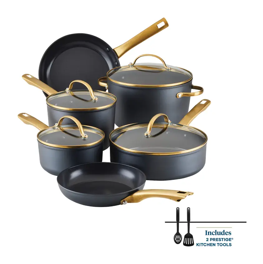 Farberware Induction 12-Piece Cookware Set, Nonstick Pots and Pans Set with Frying Pans, Saucepans, Stockpot, Glass Lids and Kitchen Utensils, Induction Compatible Cookware for Everyday Home Cooking and Meal Prep