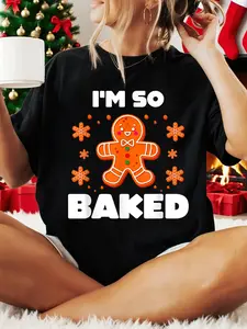 100% Cotton Women Christmas T-shirt Funny Baked Gingerbread Man Costume Christmas Cookie T-Shirt